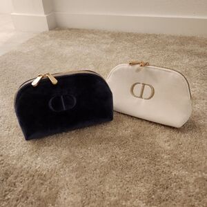 Set Of 2 Christian Dior Beauty Makeup Bags Pouches Off White And Navy Blue